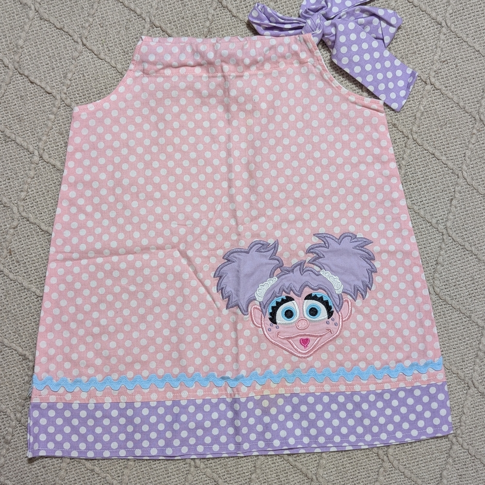 Pink and Purple Polka Dot Dress with Cartoon Patch